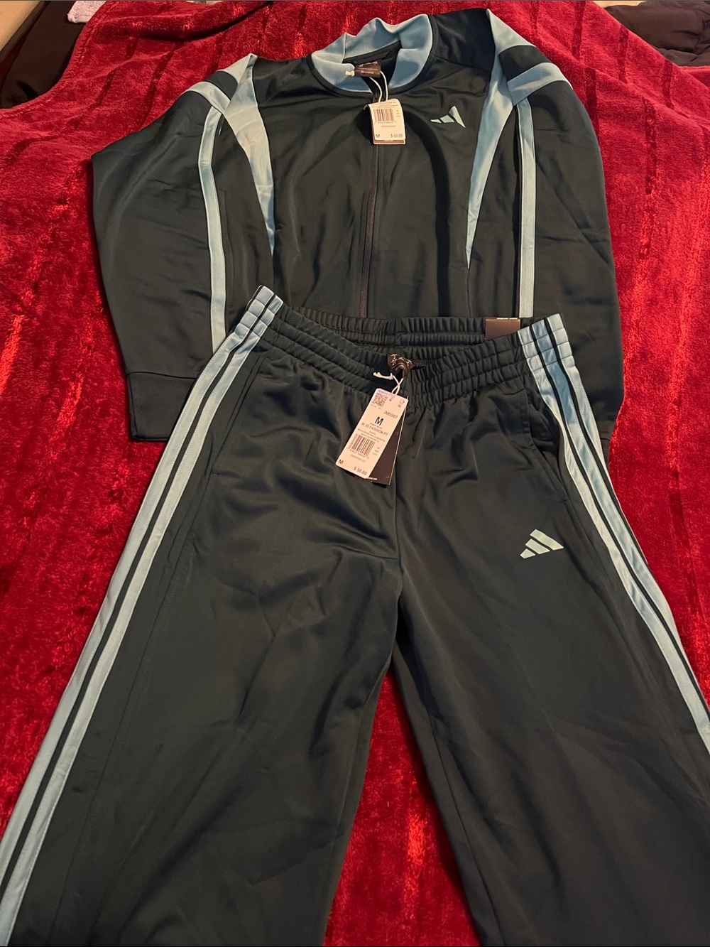 adidas Women's aurora ivy/powder teal Track Top andPants with Light Blue Stripes